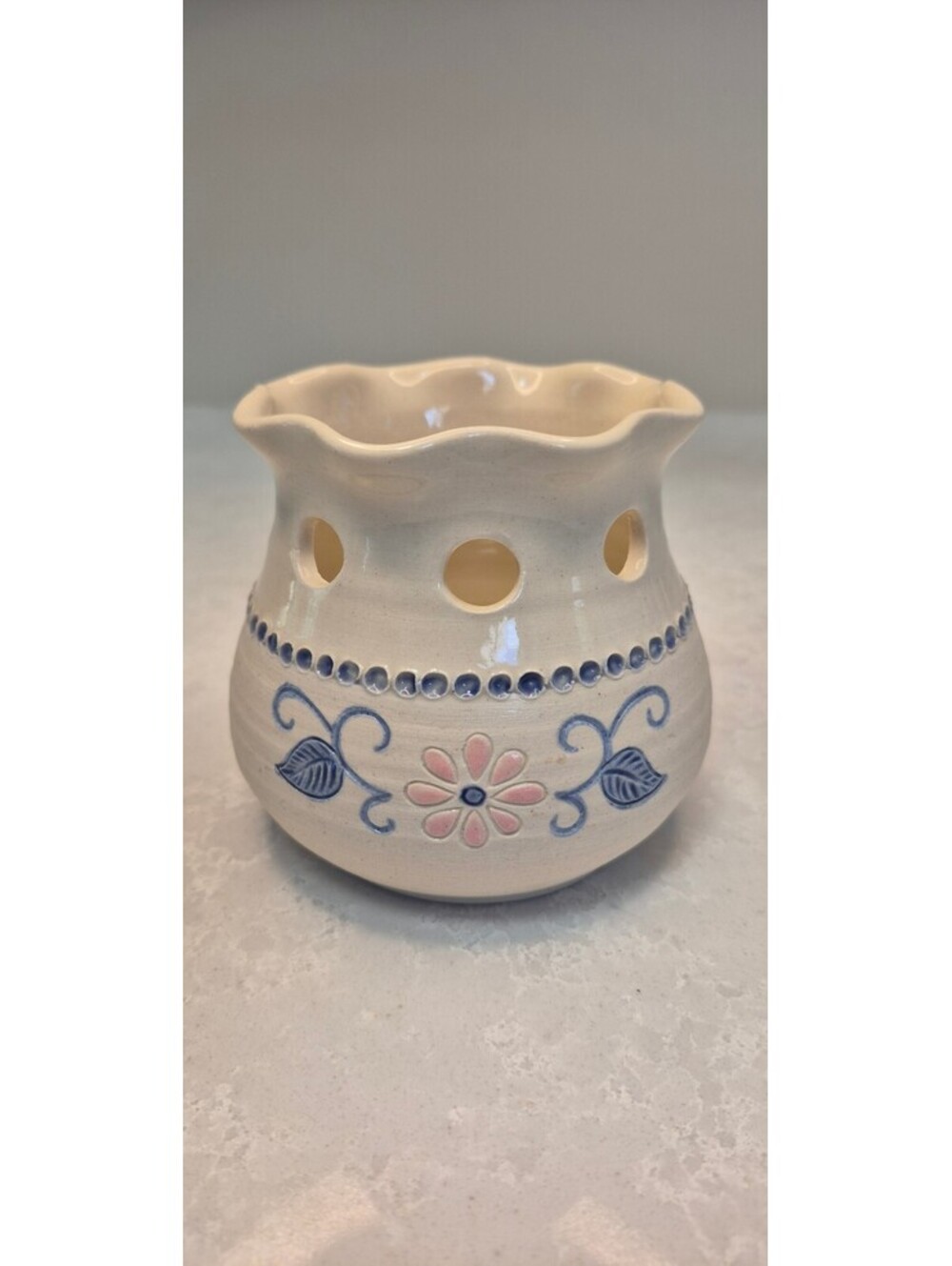 1990 Signed F Nordgulen Egersund Norway Studio Pottery Candle Warmer Rosemaling